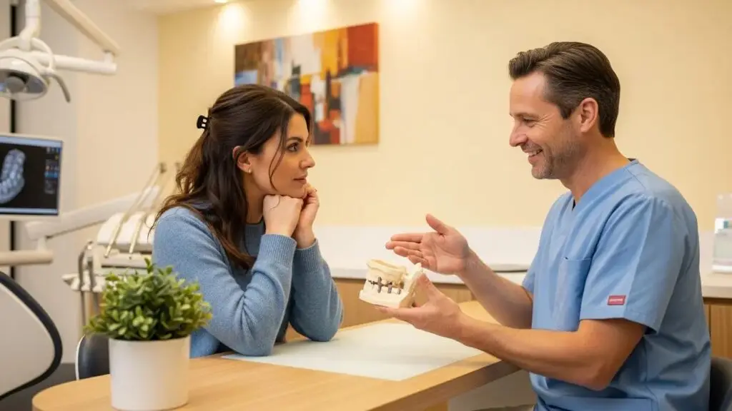 Dental consultation about implants in a welcoming clinic environment