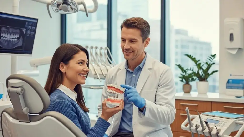 Dental consultation for full mouth dental implants in a modern office