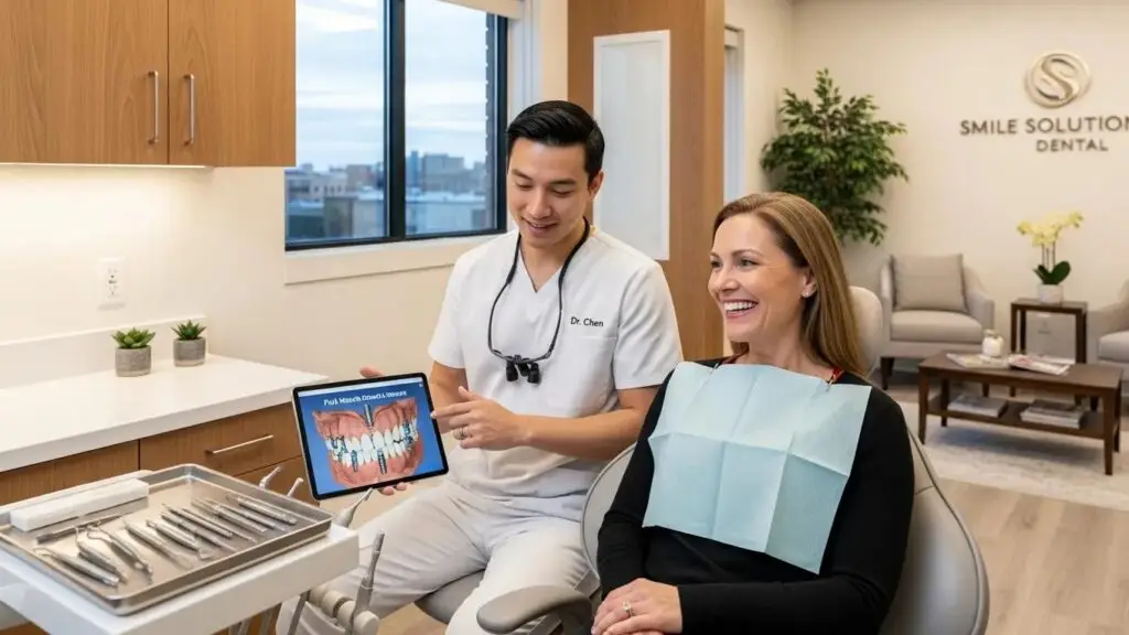 Dental consultation for full mouth dental implants in a welcoming clinic environment