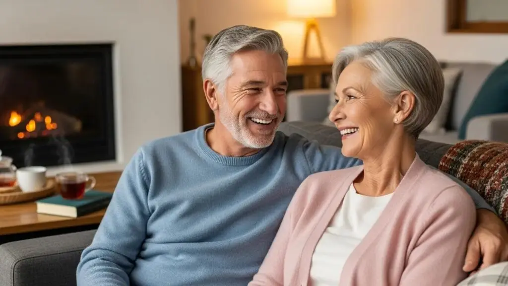 Senior couple smiling with confidence, representing the benefits of affordable dental implants