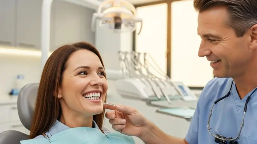 Smiling patient in a dental clinic showcasing All On 4 dental implants