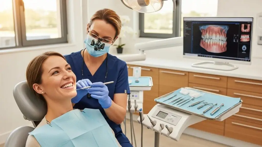 Smiling patient receiving same day dental implants in a modern dental clinic
