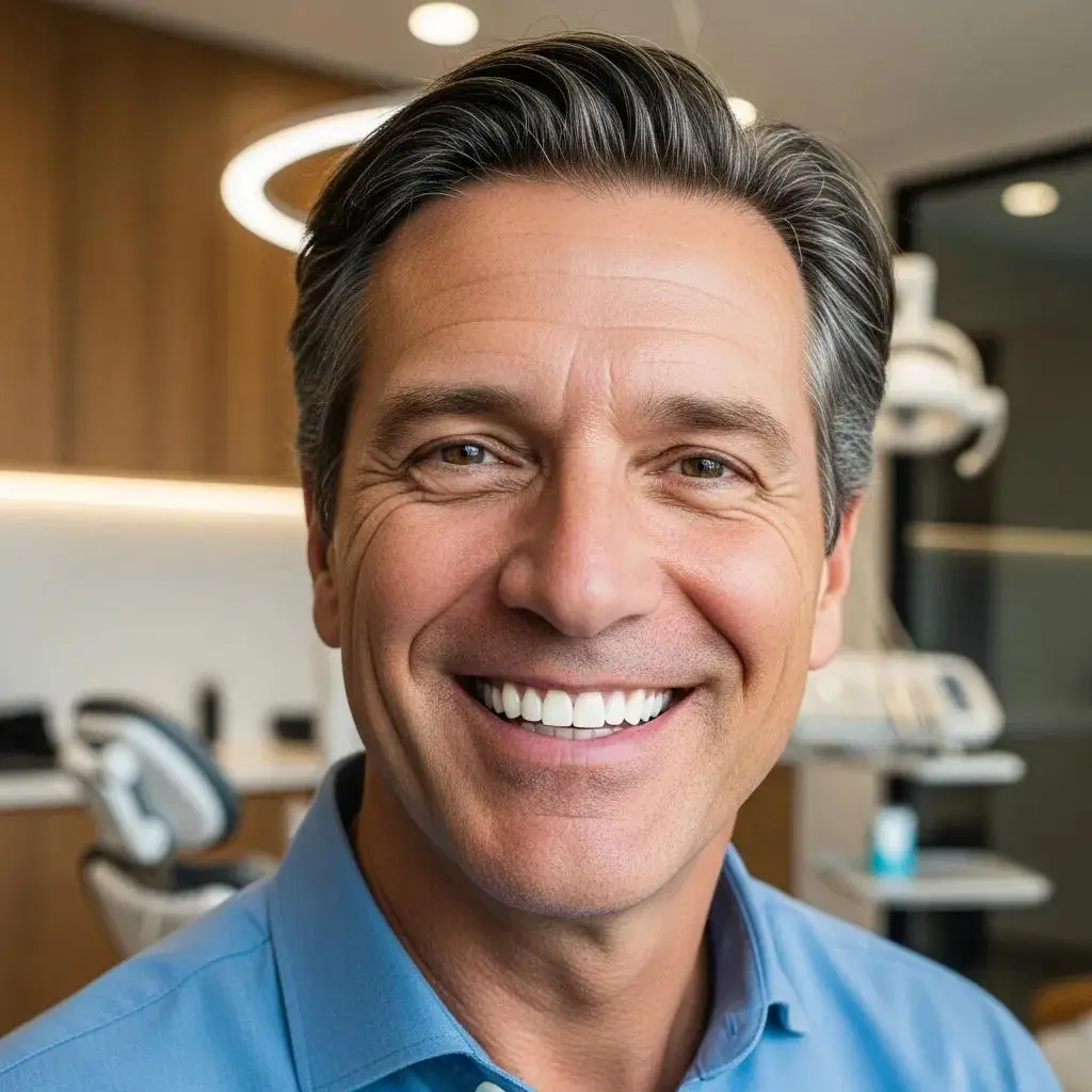Smiling patient showcasing the benefits of All On 4 dental implants in a modern dental clinic