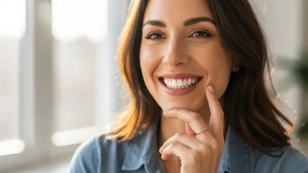 Smiling person showcasing lower jaw dental implants, emphasizing confidence and transformation